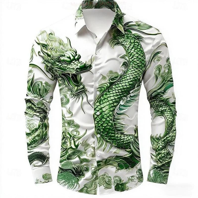 Chemise à manches longues pour hommes, multicolore, Dragon, boutons, mode décontractée, vacances, to