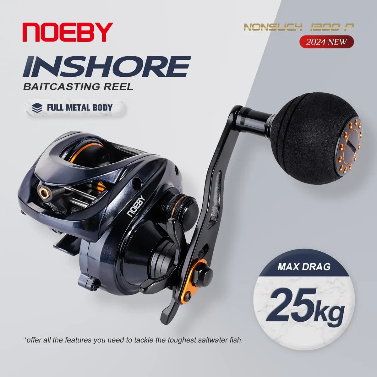 Noeby nouveau moulinet de pêche Baitcasting cosse corps entièrement en métal 25kg traînée Max 6.31 r