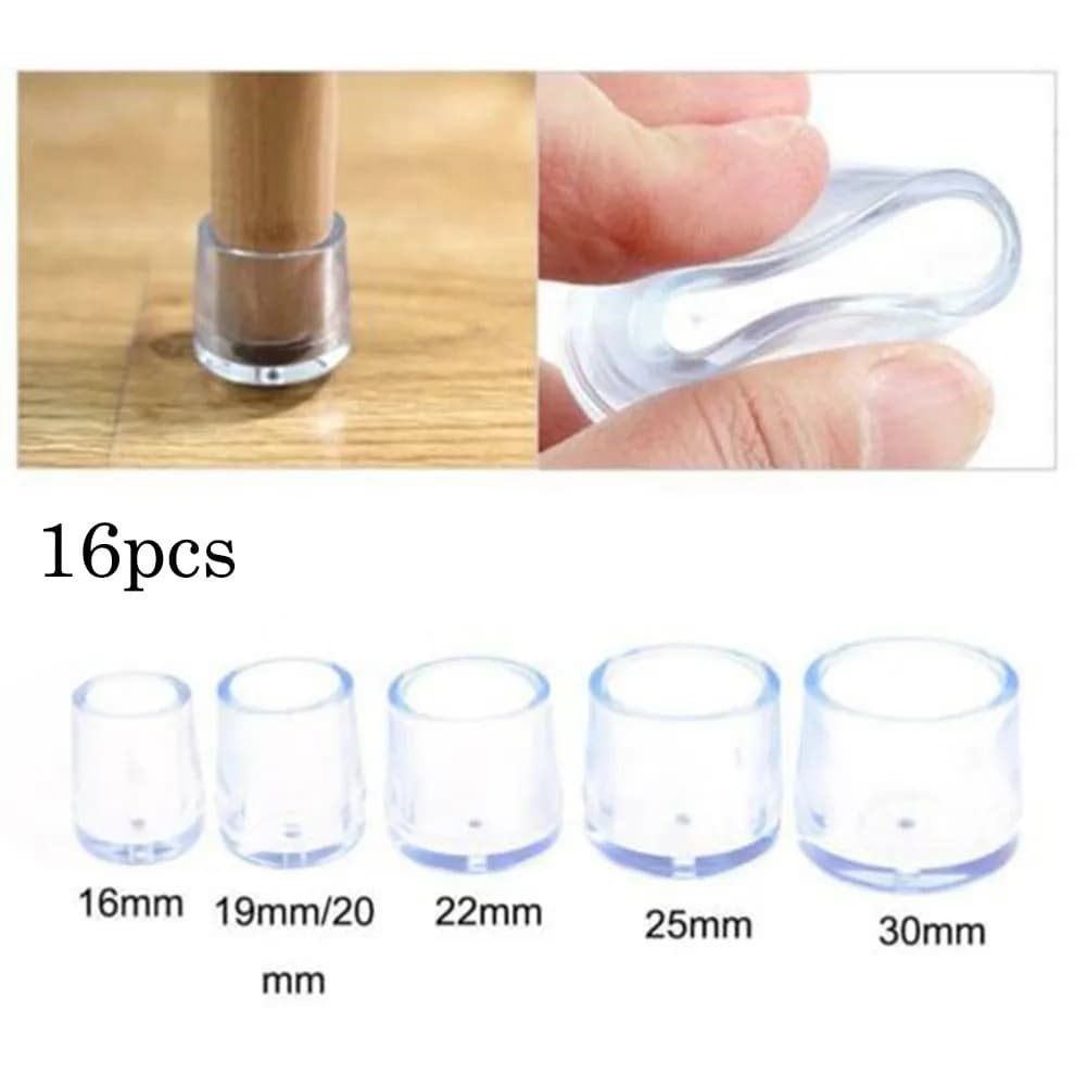 Protecteur de pied de pied de meuble, 16 pièces, PVC blanc Transparent 16mm/19mm/25mm, capuchon rési