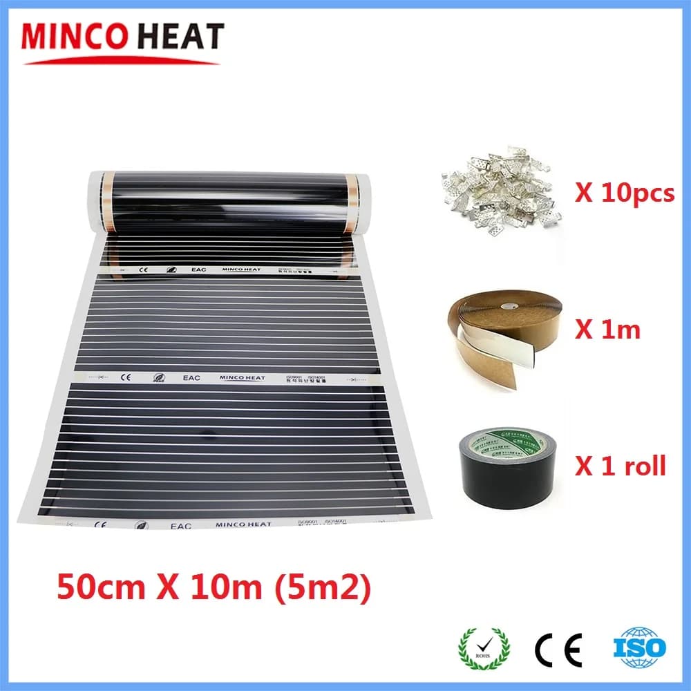 Tapis chauffant au sol chaud infrarouge, 5 ~ 50m2 140w/m2, AC220V, 50cm de largeur, Film électrique 