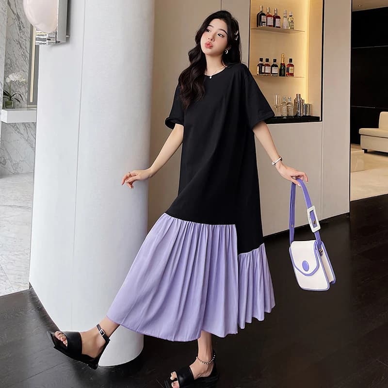 Robe ample Patchwork noire pour femmes, faux deux pièces, vêtements grande taille KE3294, nouvelle c