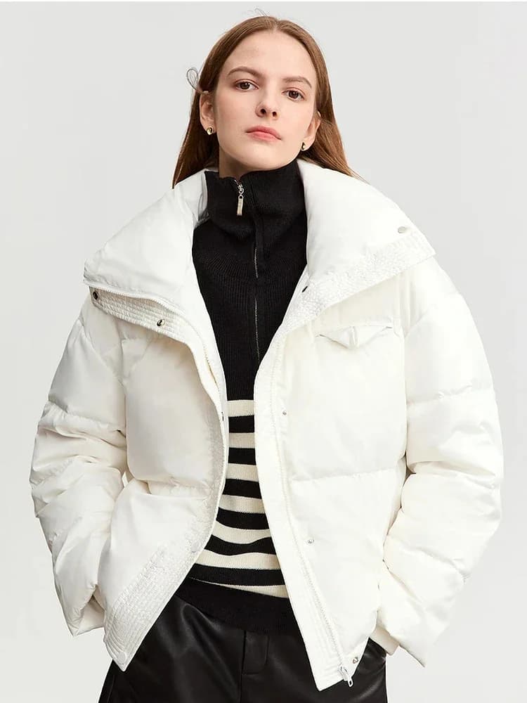 AMII-Doudoune courte en duvet de canard pour femme, manteau à manches tombantes, revers, bouffante, 