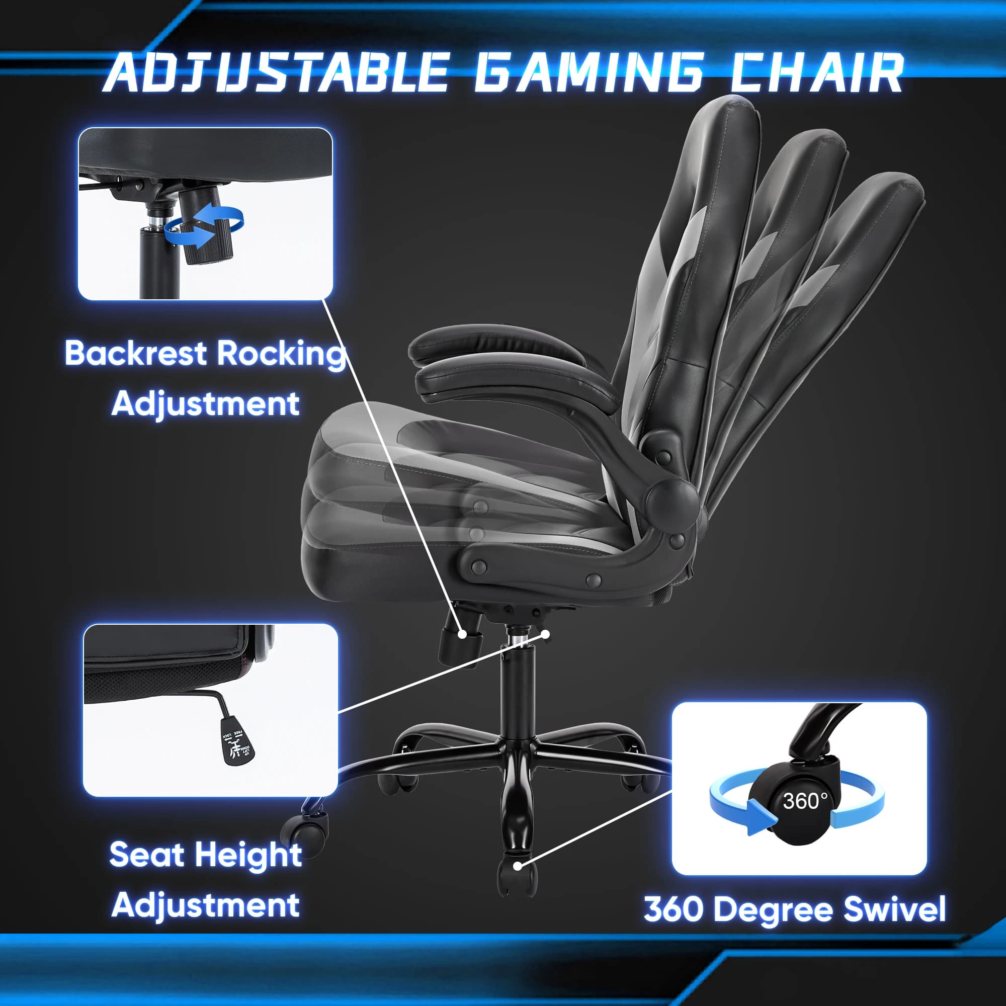 JHK ergonomique bureau ordinateur maison jeu chaise de bureau réglable en cuir PU chaise de course r