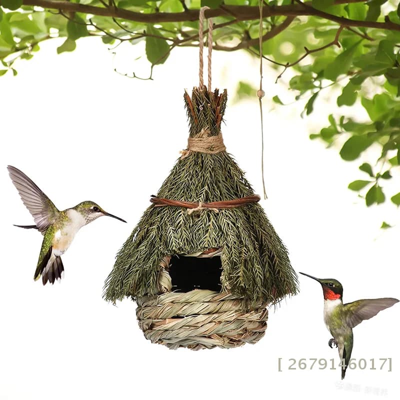【YY26】Nichoir unique et confortable pour oiseaux, tressé à la main en herbe naturelle, maison pour c