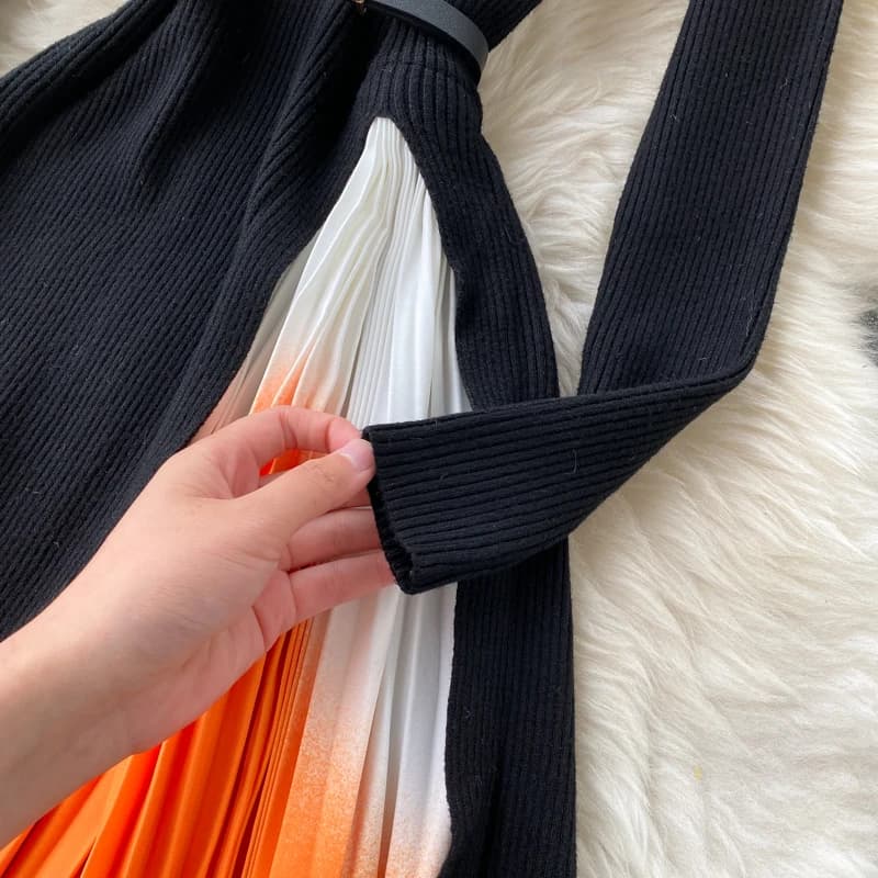 BanFrederder-Robe plissée imprimée rétro pour femmes, robe midi élégante, patchwork nickel é avec ce