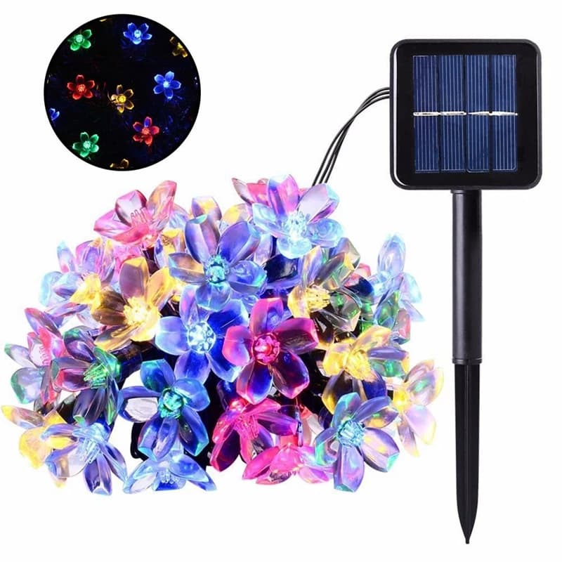 Guirlande solaire d'extérieur étanche à 20led, 5M, 8 modes, fonctionne à piles, fleur de cerisier, d