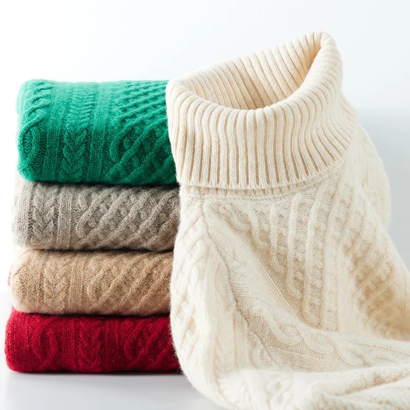 Pull en cachemire à col roulé et manches longues pour femme, 100% laine mérinos, vêtements d'hiver e