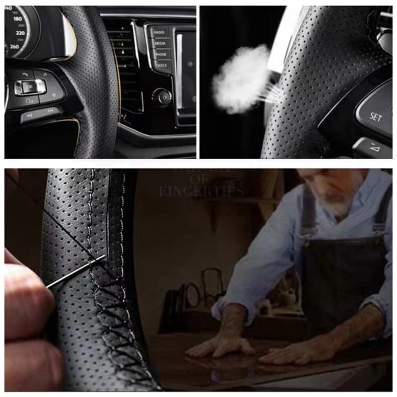 Housse de volant en Faux cuir noir, accessoires de voiture, bricolage, pour Toyota Land Cruiser Prad