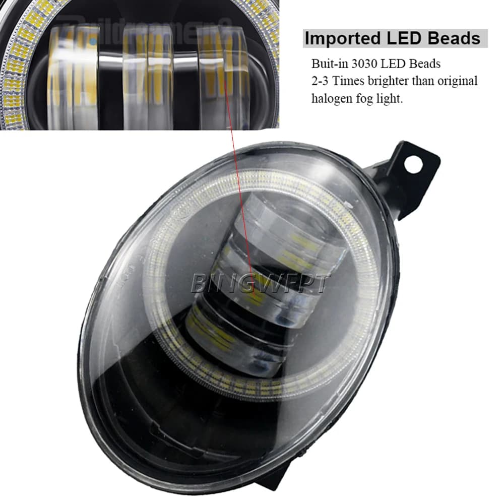 Feu antibrouillard œil d'ange pour voiture, 2 pièces, lentille LED, feux de jour DRL 30W 6000LM 12V 