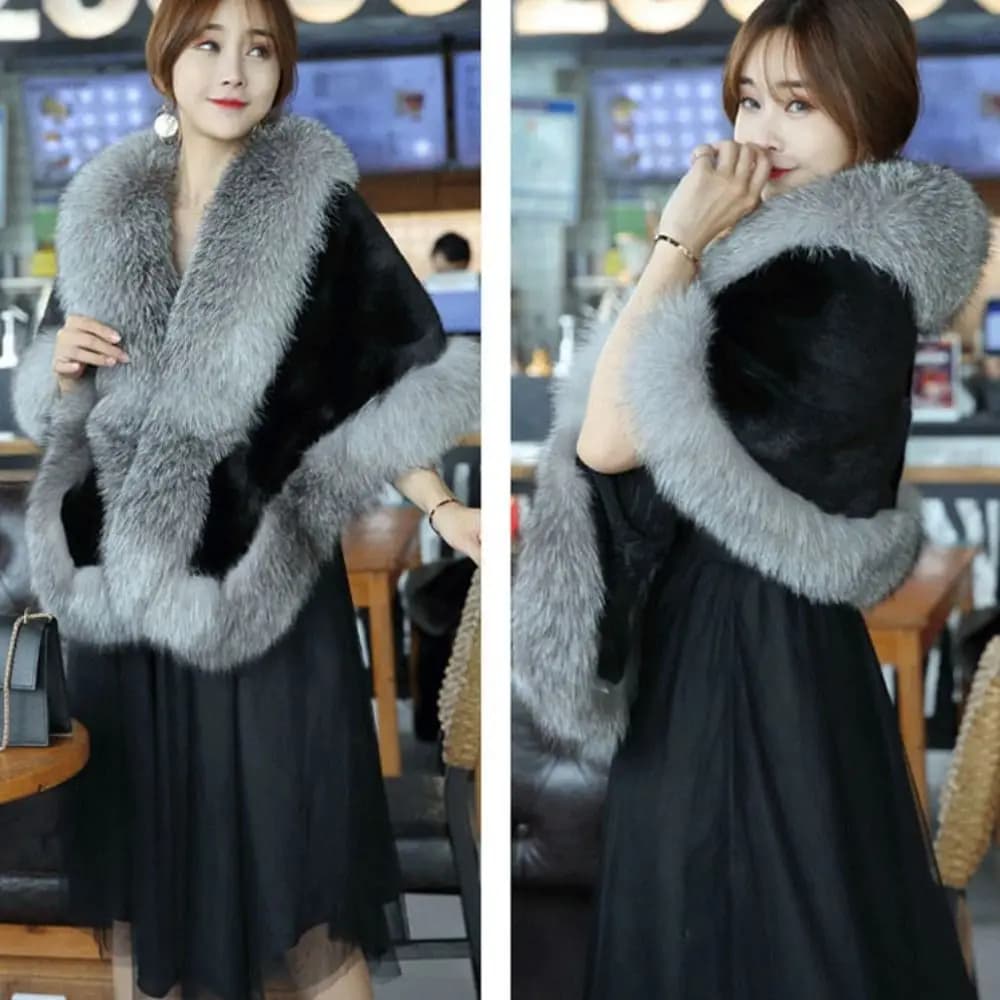 Mode hiver chaud châle épaissir mariée Cardigan Cape manteau fausse fourrure col châle nouvelle écha