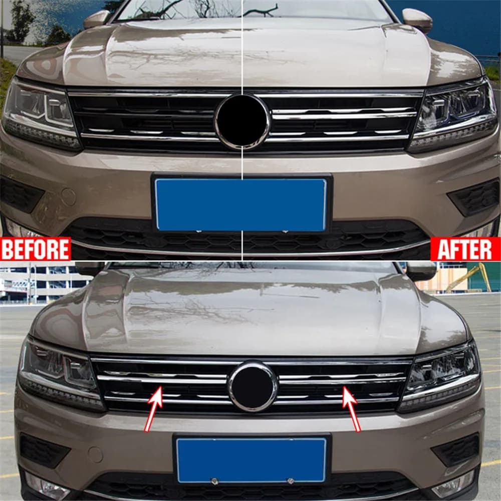 Couverture de pare-choc en maille chromée, garniture de calandre, pour Volkswagen VW Tiguan MK2 2016