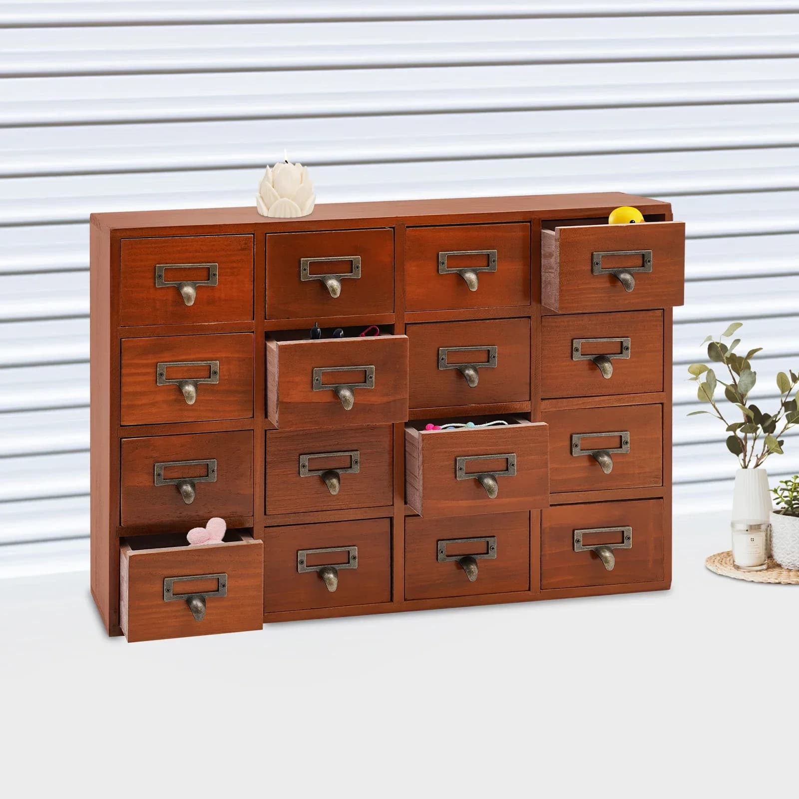 Grande boîte de rangement multifonctionnelle en bois à 16 tiroirs |   Armoire d'apothicaire vintage 