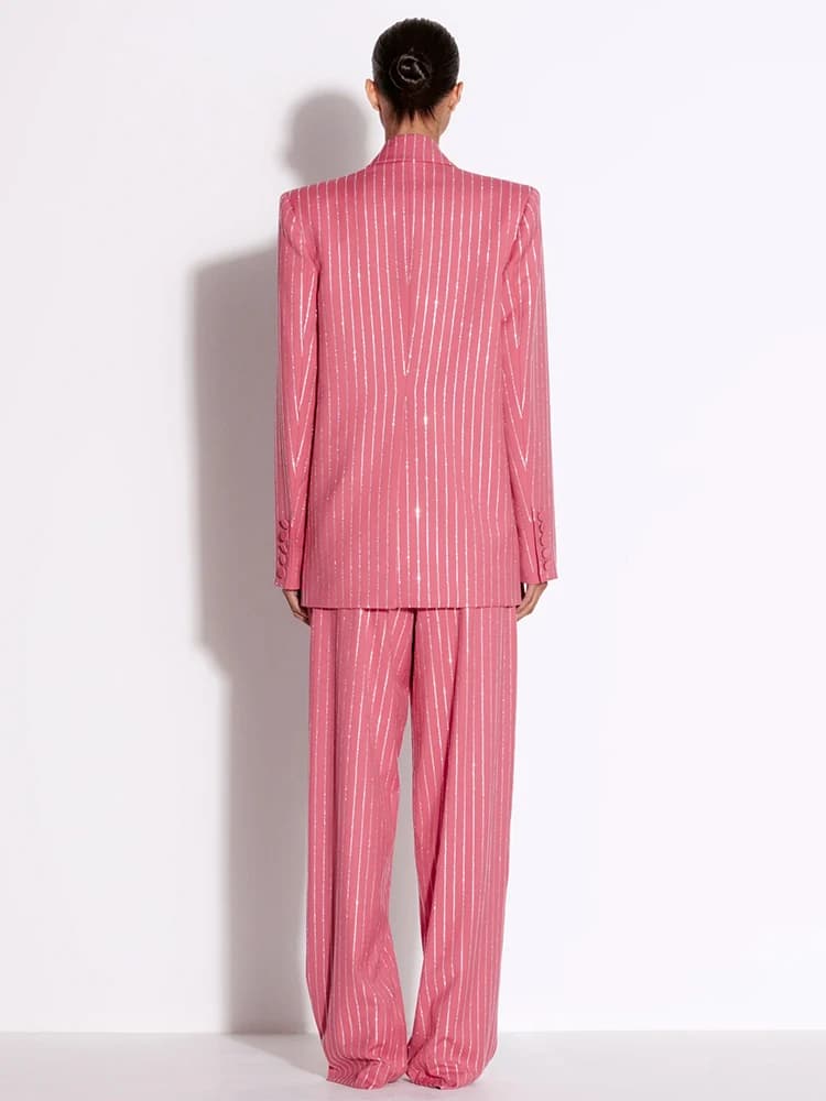 Ensemble de costume de créateur HIGH STREET, nouveauté 2026, pour femme, blazer à un bouton, rayures