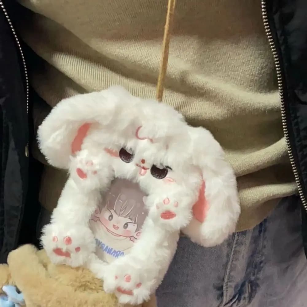 Étui de carte Photo multifonctionnel de dessin animé, en peluche, lapin à grandes oreilles/bordure C