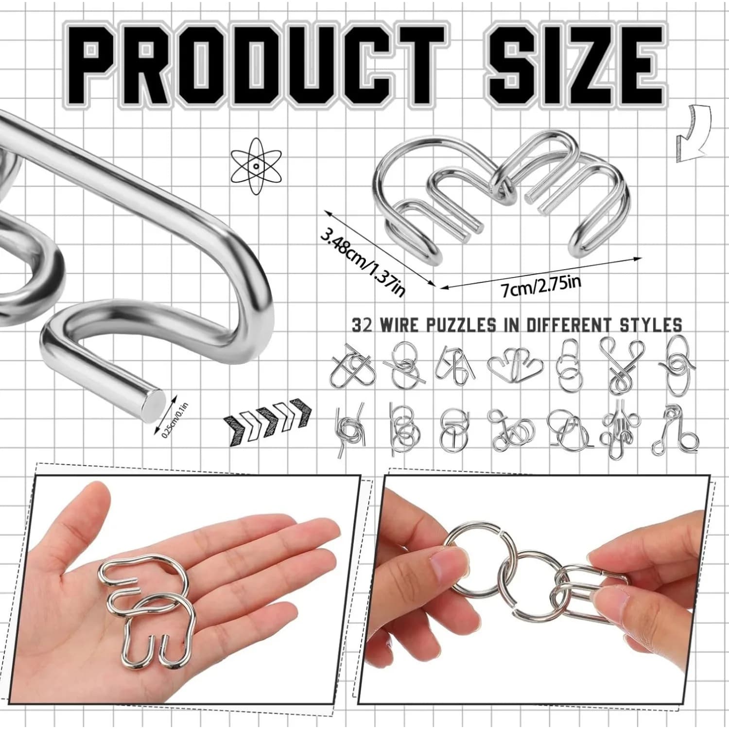 Ensemble de Puzzle en fil métallique, casse-tête, Test de qi, démêlant, lien en fer, déverrouillage,