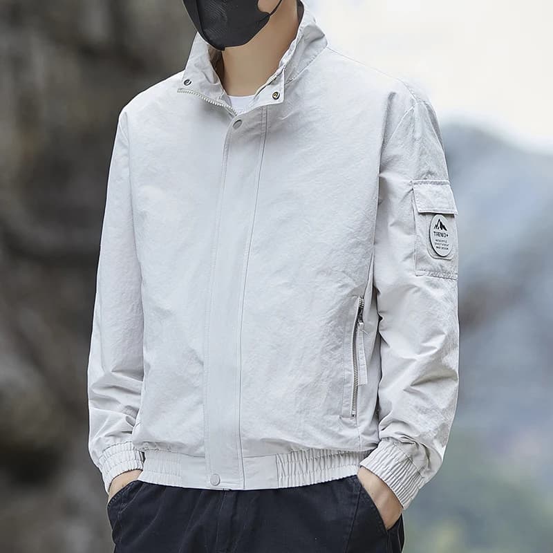 Veste cargo décontractée pour homme à col montant, style combinaison de vol, coupe-vent fin pour le 