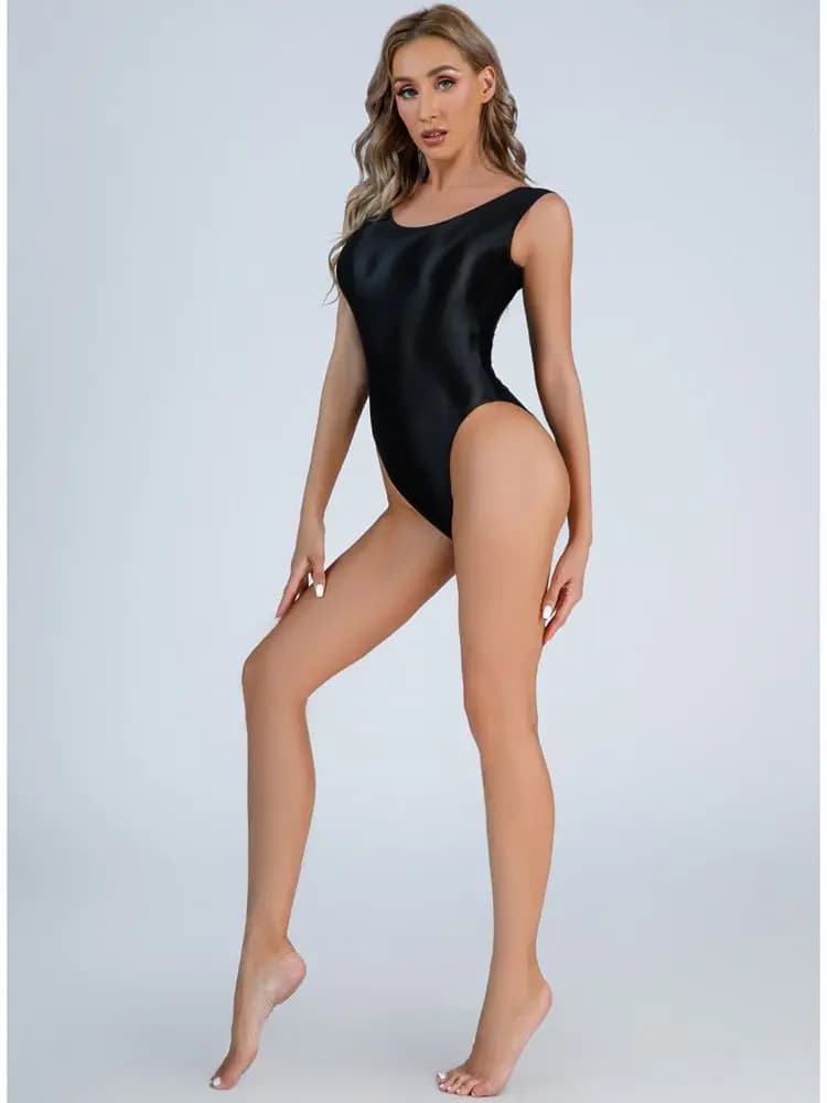 Maillot de bain brillant, coupe haute, string, collants, élastique, Catsuit, athlétique, gymnastique