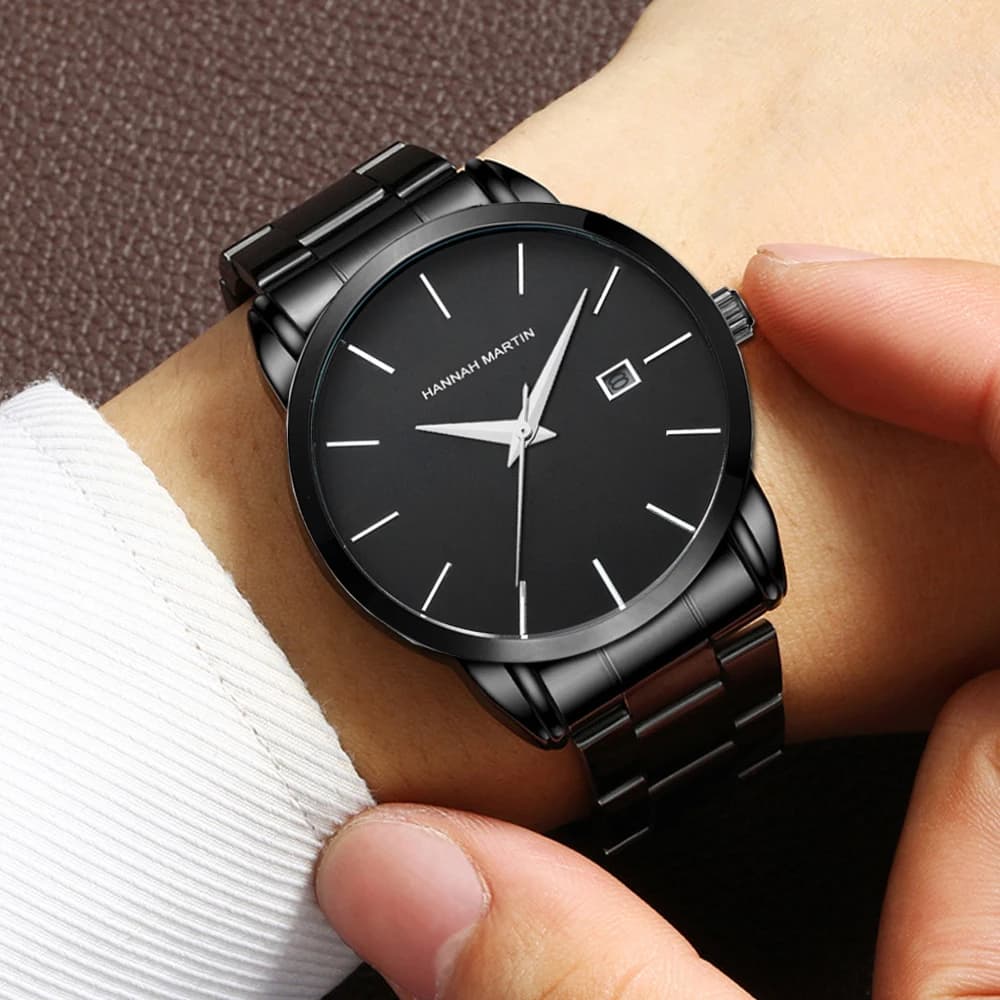 Hannah Martin montre en acier inoxydable pour hommes mode affaires Style noir Style minimaliste 3Bar