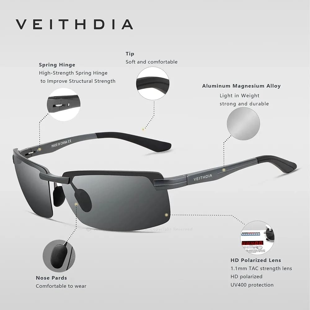 VEITHDIA-Lunettes de soleil de sport en aluminium pour homme et femme, verres polarisés, vintage, po