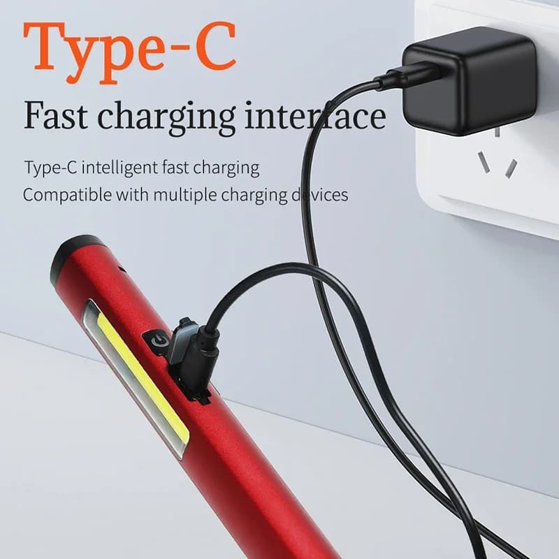 Lampe à stylo aste USB, lumière latérale COB, batterie intégrée, poche à pince à stylo, lampe de poc