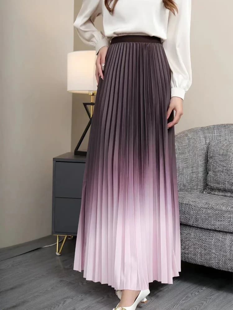 Jupe longue plissée longueur au sol pour femme, maxi, décontractée, patchwork, élégante, document ni