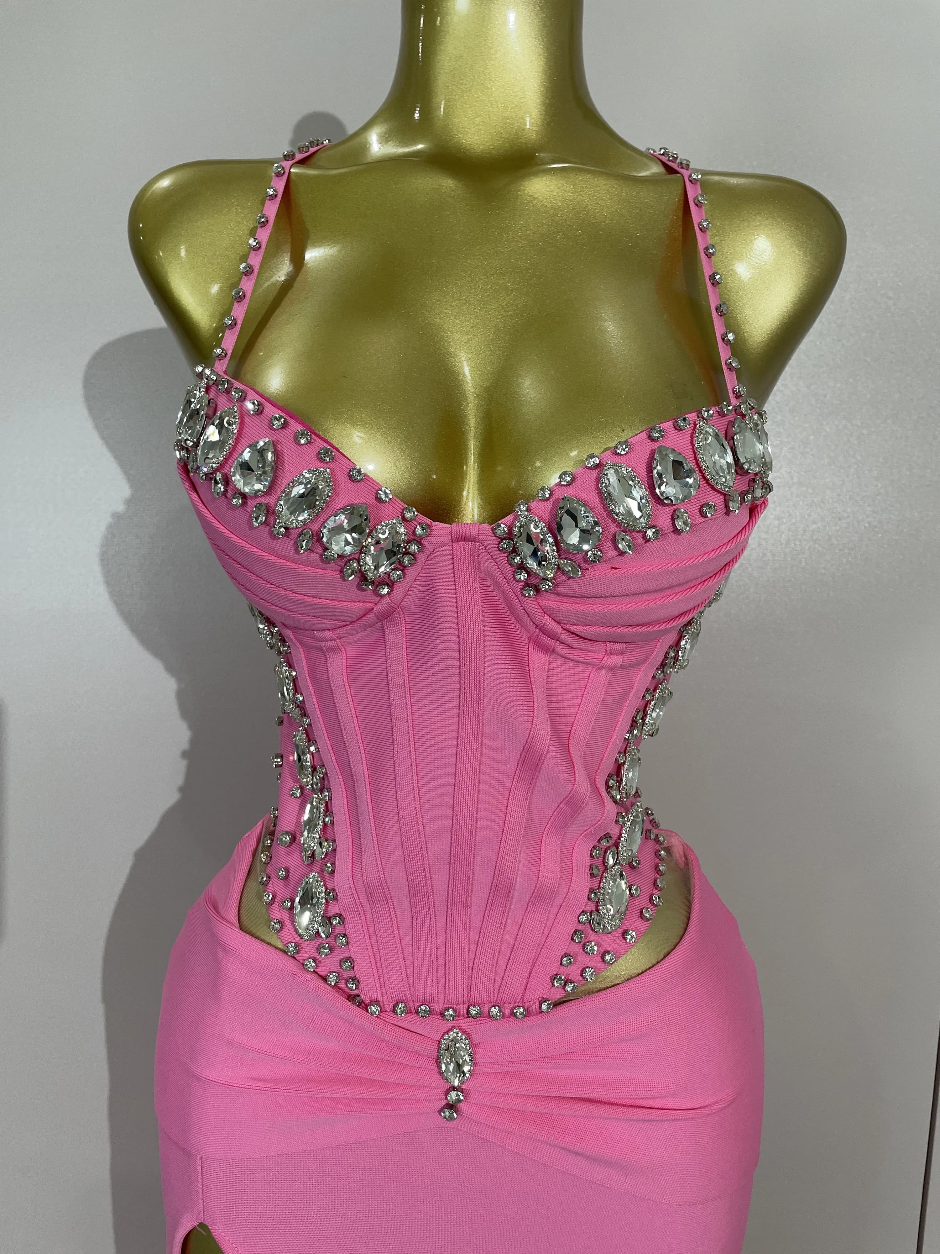 Robe à bandes rose, élégante, Sexy, dos nu, moulante, sans manches, pour femmes, bal, Club, soirée, 