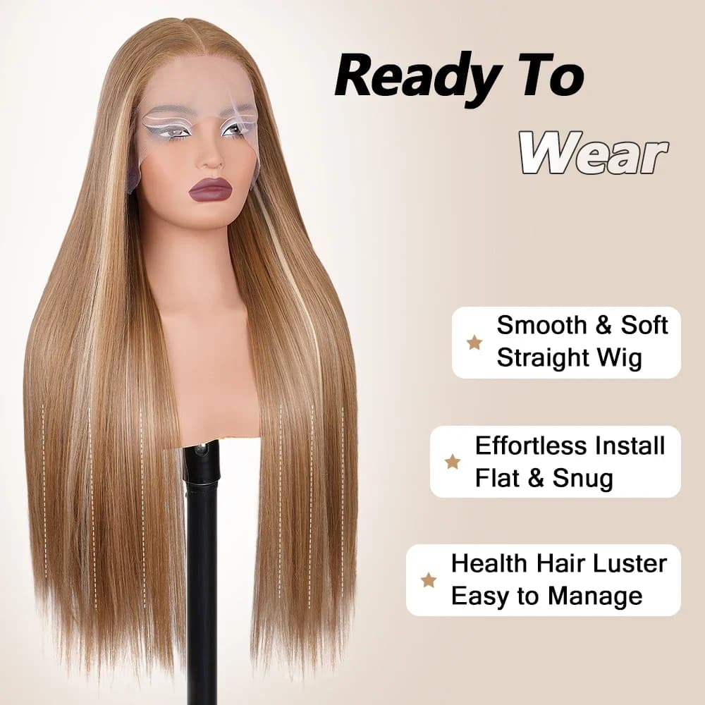 Perruque Lace Front Wig lisse HD, 30 pouces, blond miel ombré, densité 180%, 13x4, à reflets, pour f