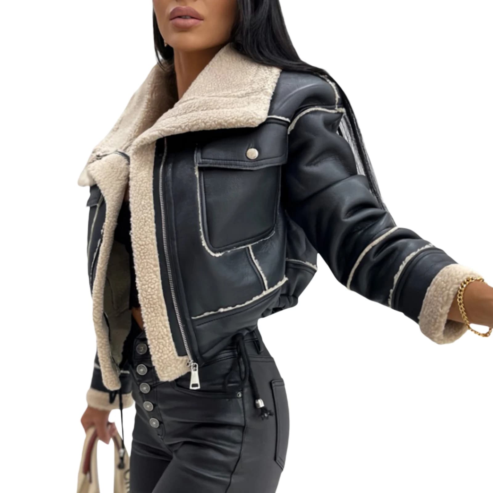Veste à Manches sulfavec Fermeture Éclair pour Femme, Manteau de Rue, Patchwork, Vêtements d'Extérie