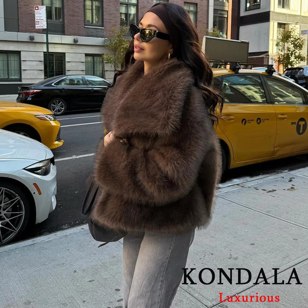 KONDALA décontracté marron épais fourrure vestes femmes à manches longues col en V automne hiver fau