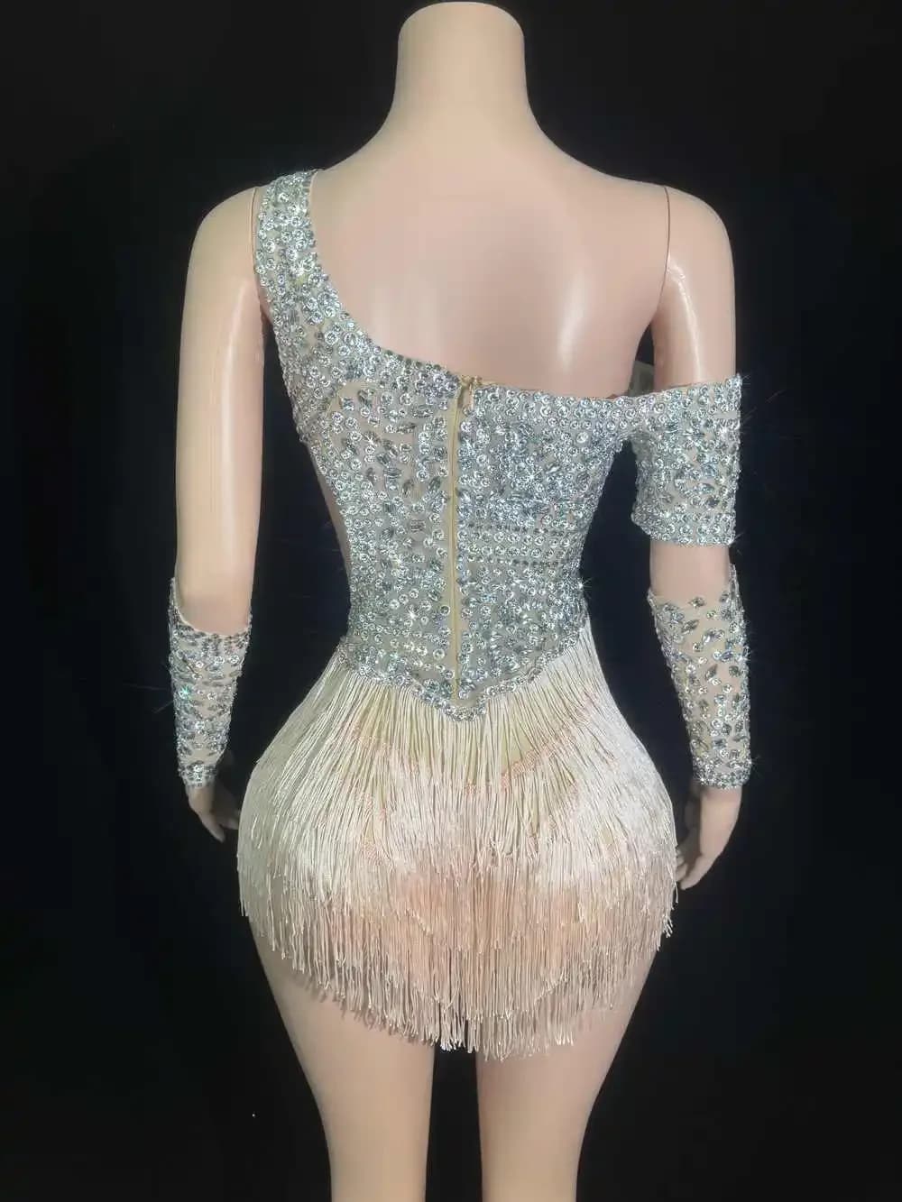 Combinaison de luxe scintillante avec pompons et strass pour femmes, tenue de soirée de bal, de chan
