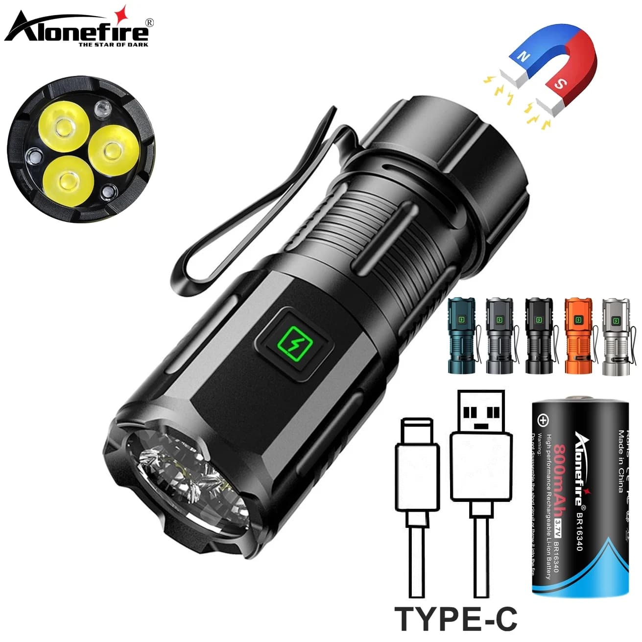 6500K 3x Led Mini paume petite lampe de poche USB Rechargeable Portable aimant torche en plein air r