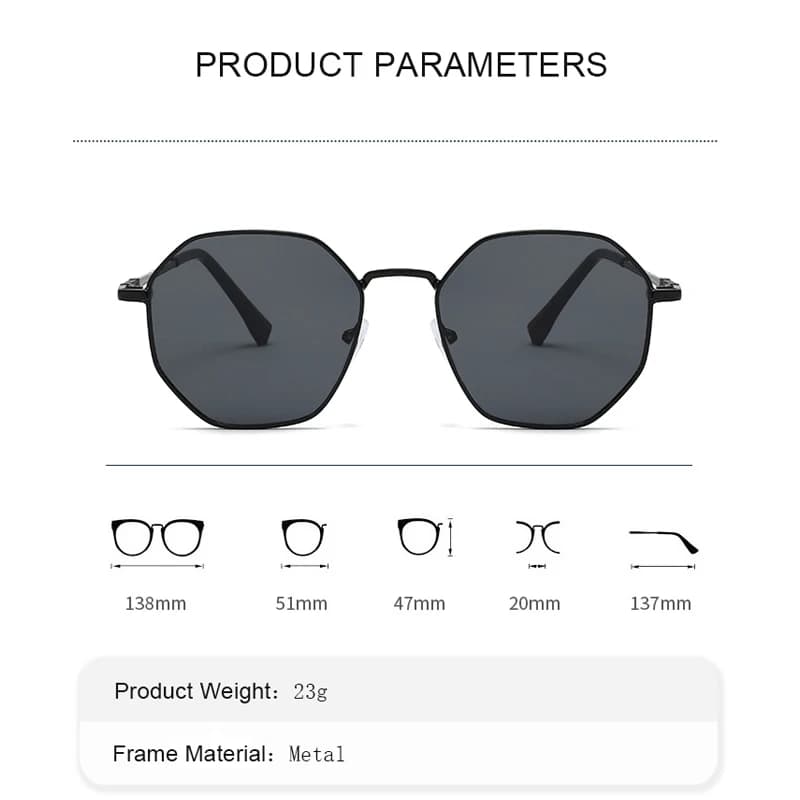 Lunettes de soleil classiques à monture géométrique et ronde en métal, 2 pièces, à la mode, pour déc