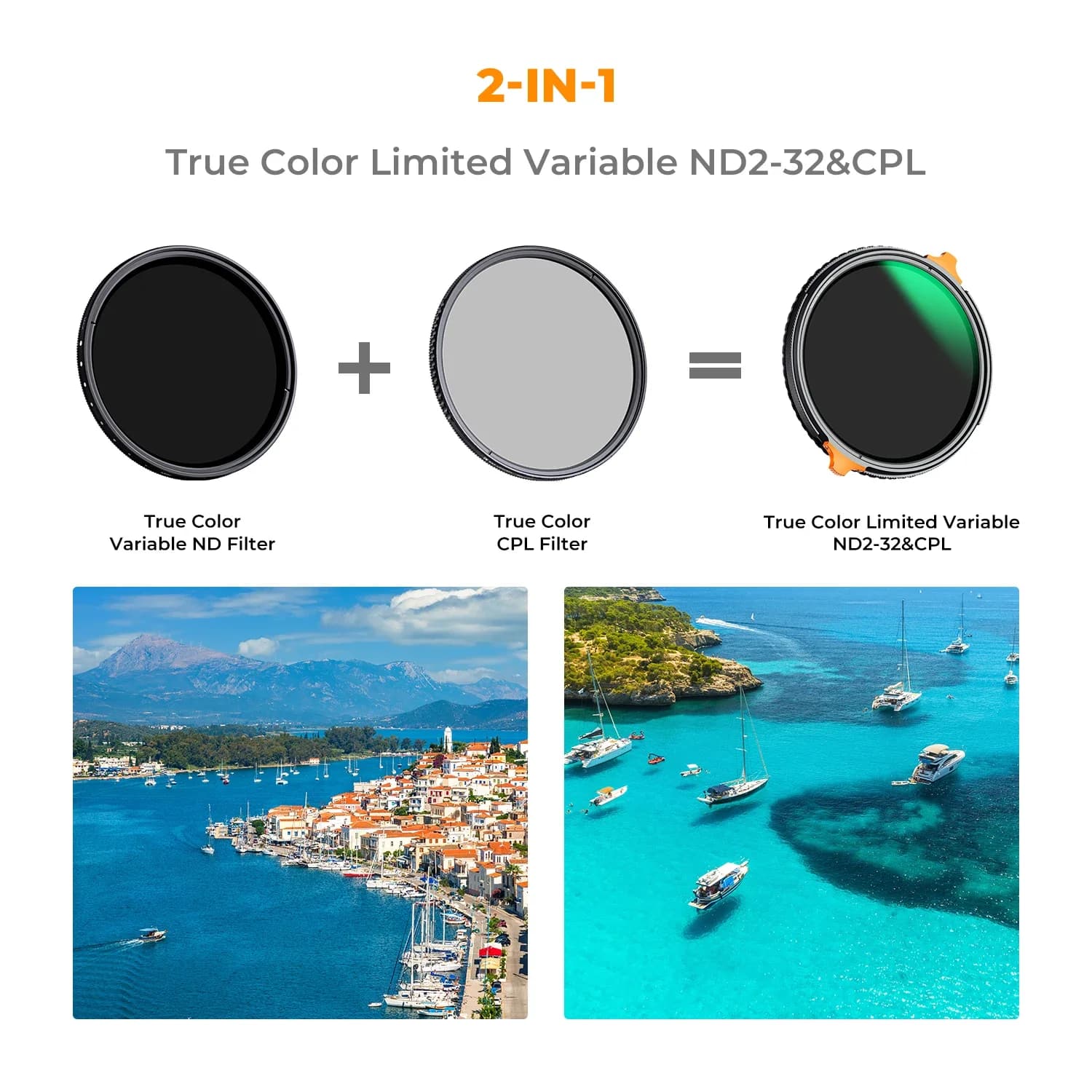 Filtre polarisant circulaire VND Variable ND2-32 et CPL 2-en-1 K&F CONCEPT 49-82mm True Color pour o