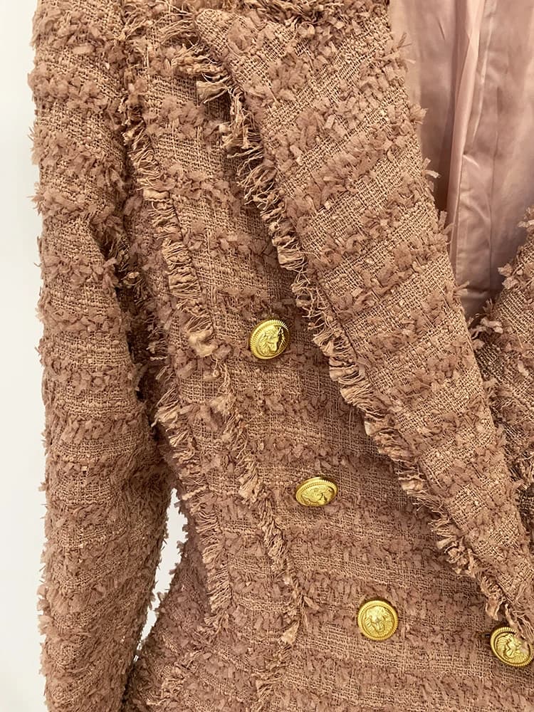 HIGH STREET Nouveauté 2026 A/W Blazer en tweed pour femme, style designer, classique, avec boutons l