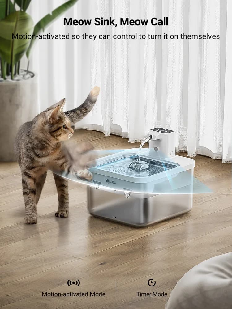 DownyPaws 2,5 L fontaine d'eau automatique en acier inoxydable pour chat 4000 mAh abreuvoir sans fil