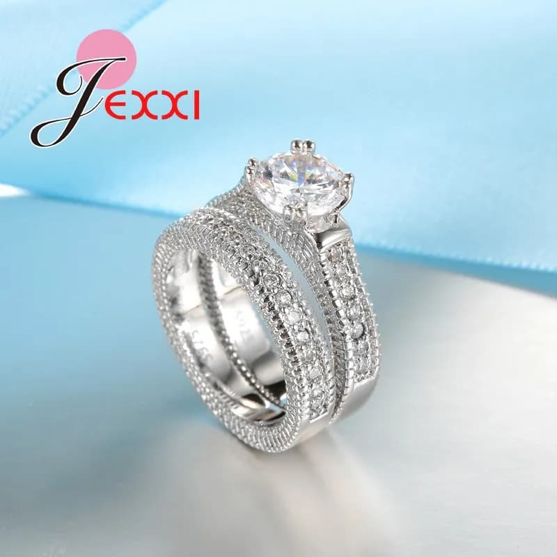 Ensemble de bagues élégantes en argent Sterling 925, 2 pièces, pavé de cristaux brillants de haute q