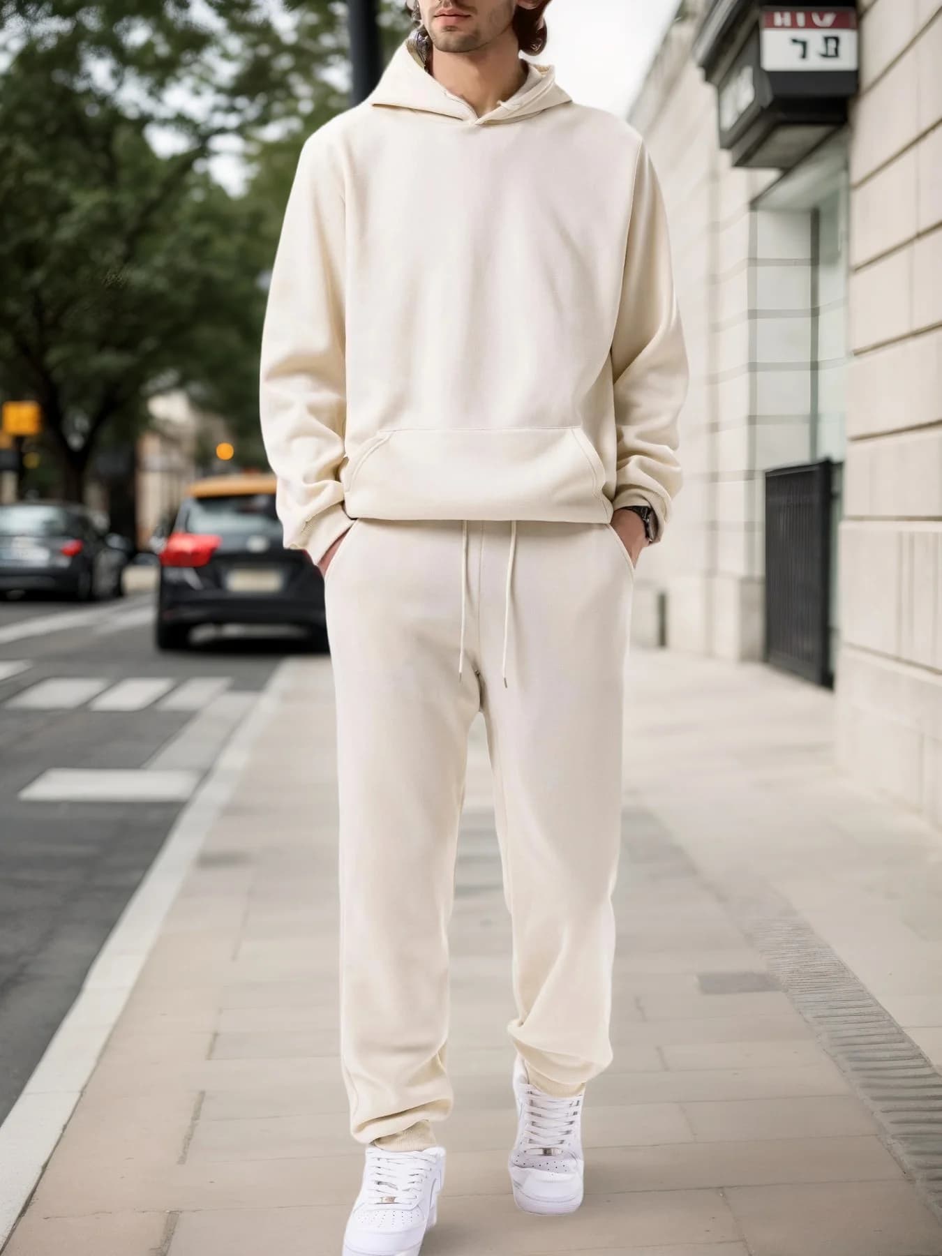 Sweat à capuche + pantalon de jogging pour hommes, couleur unie, ensemble deux pièces, à la mode, vê