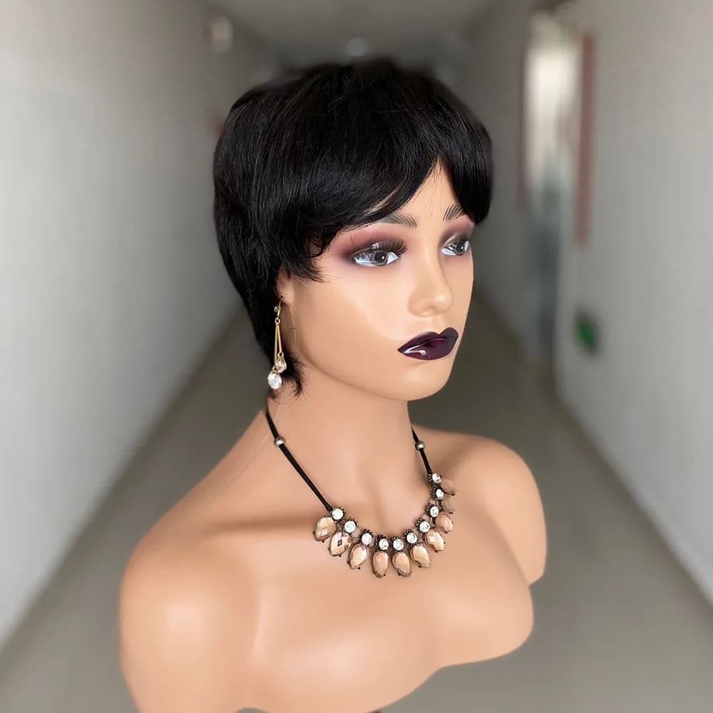 Perruque courte coupe lutin cheveux humains prêt à porter perruques de cheveux humains brésiliens po