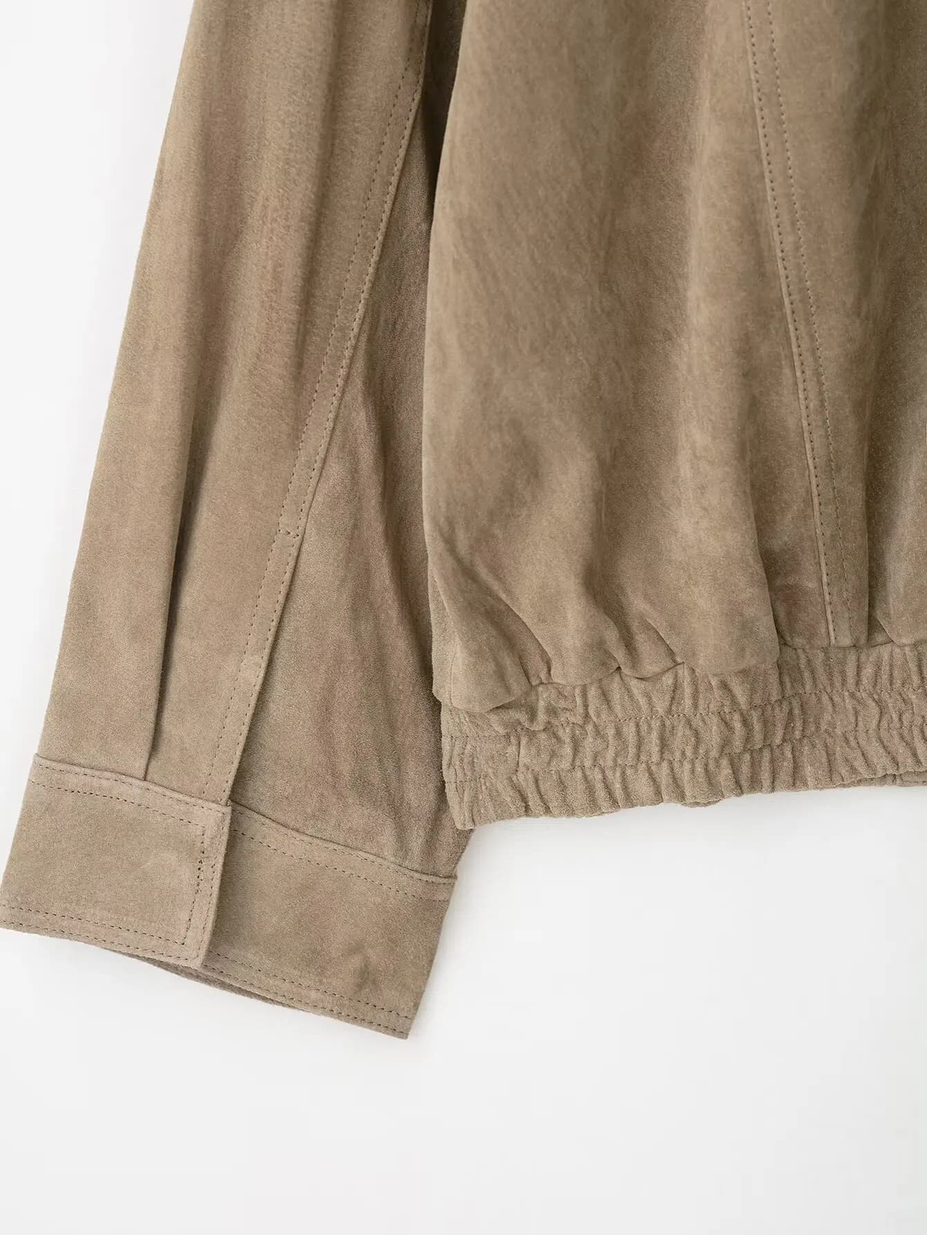 KONDALA Chic daim femmes Bomber veste femmes à manches longues poches droite manteau ample mode 2025
