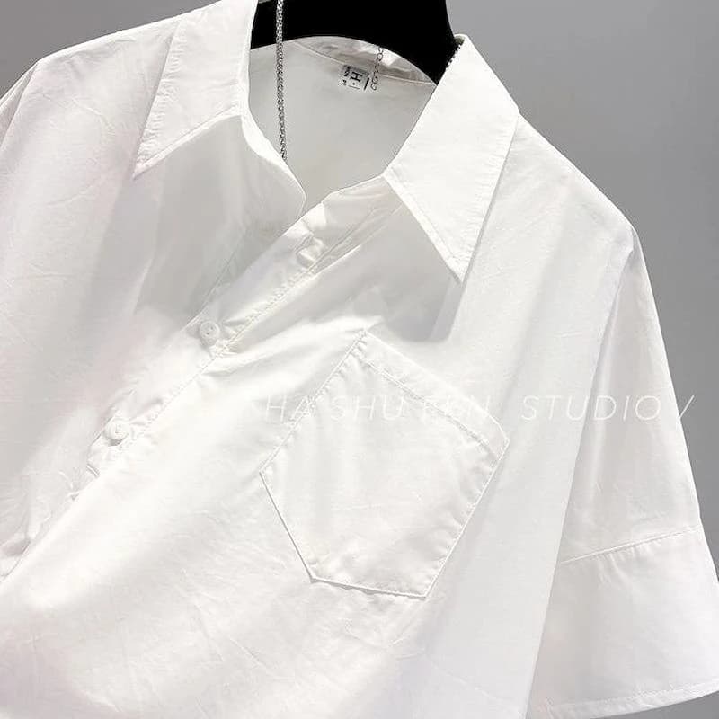 Chemise Patchwork à Manches Courtes pour Femme, Design Irrégulier, Chic, à la Mode, Tendance d'Été, 