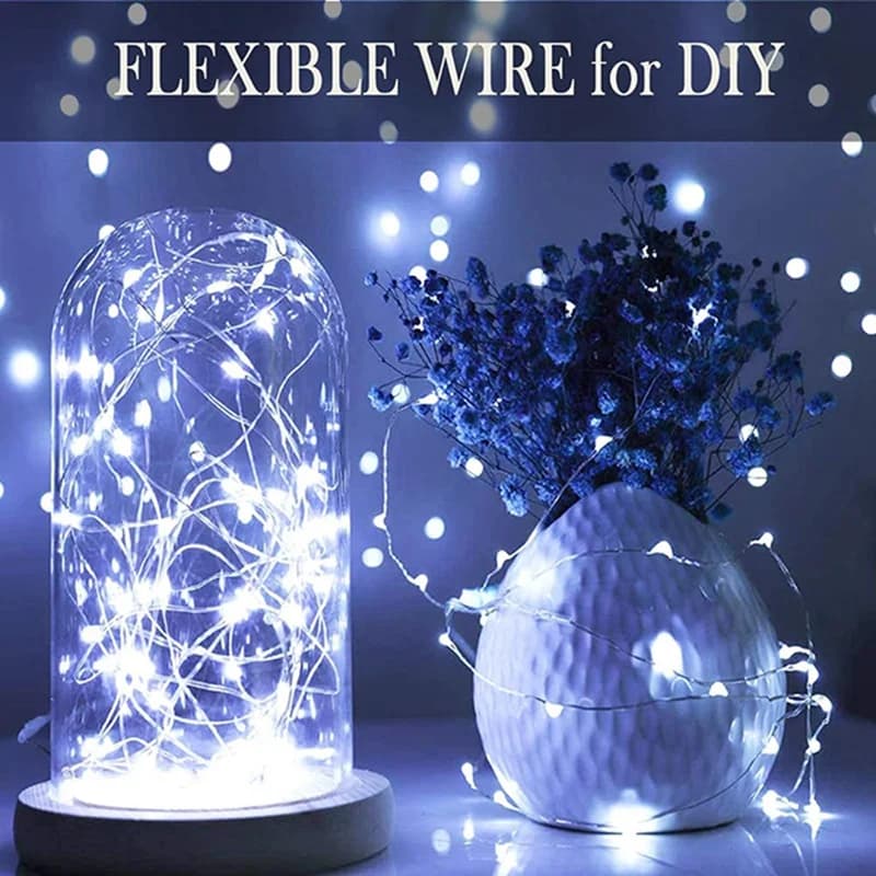 Paquet de 20 guirlandes lumineuses féeriques 20Led 2M fil de cuivre argenté alimenté par batterie dé