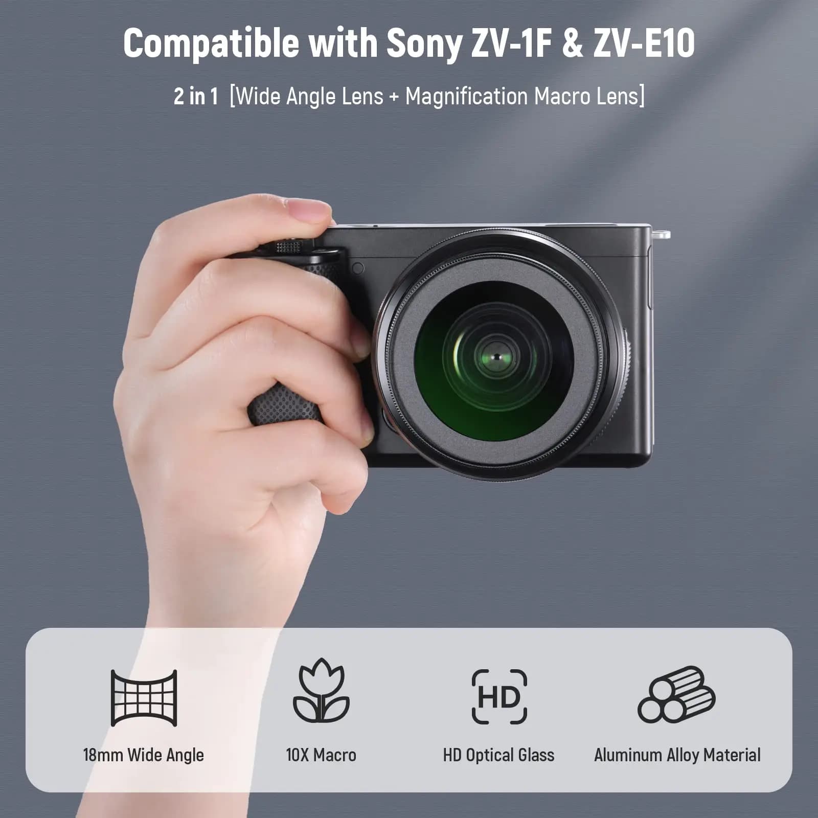 NEEWER 40.5mm HD objectif grand Angle pour Sony ZV-1F ZV-E10 A5000 A6000, 2 en 1 18mm grand Angle et