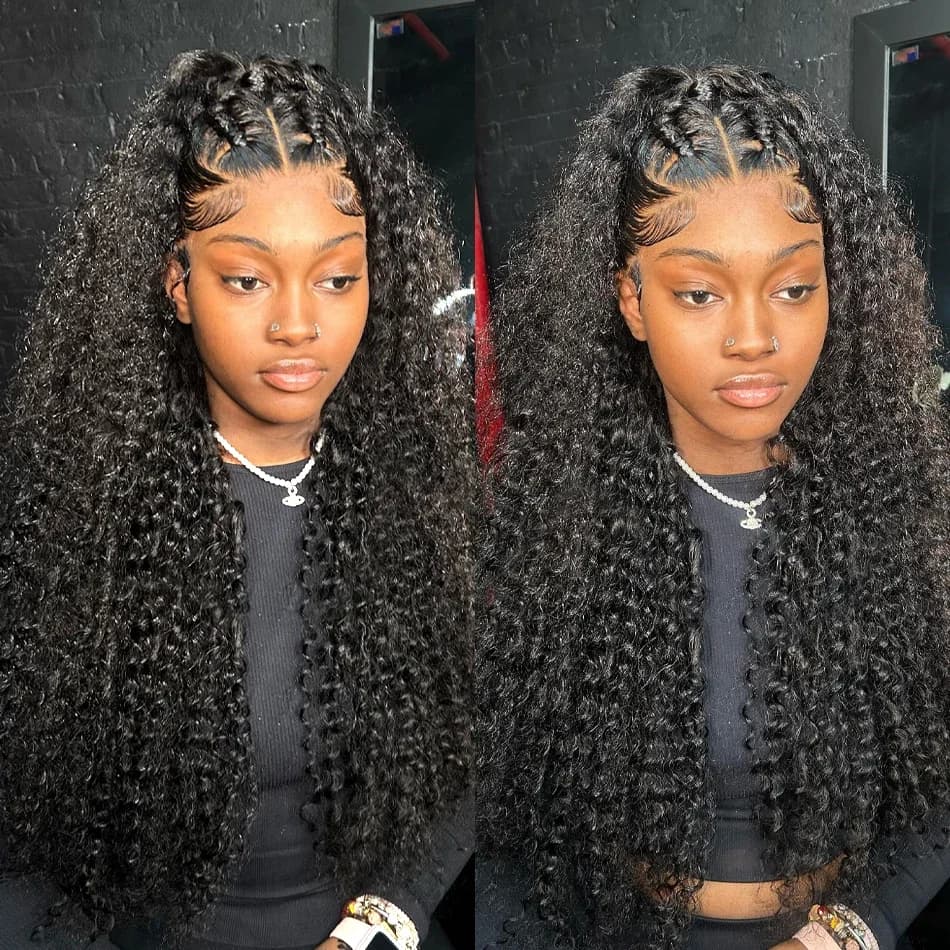 Perruque brésilienne bouclée en cheveux humains naturels, 40 pouces, Loose Deep Wave, avec dentelle 