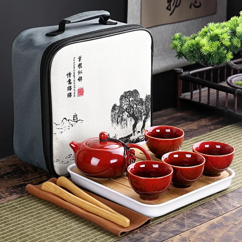 Avec sac de voyage 4 tasses service à thé Kung Fu chinois ensemble de voyage théière Portable en cér