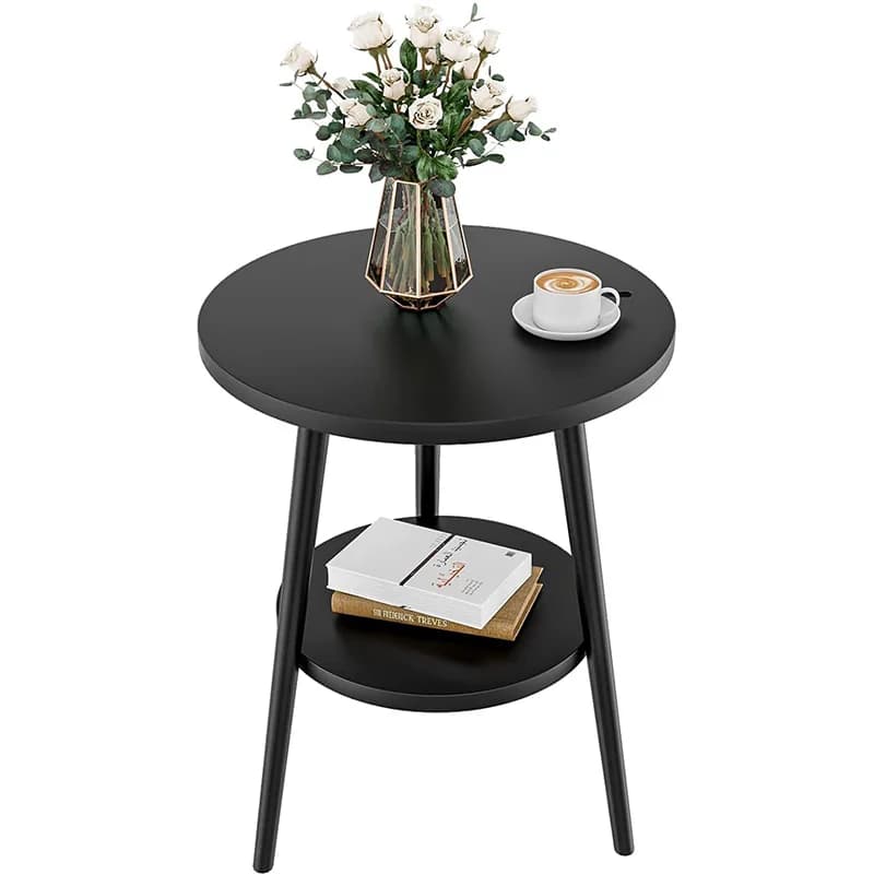 Table d'appoint Table de chevet ronde Table de chevet blanche à 2 niveaux Table d'appoint moderne Ta