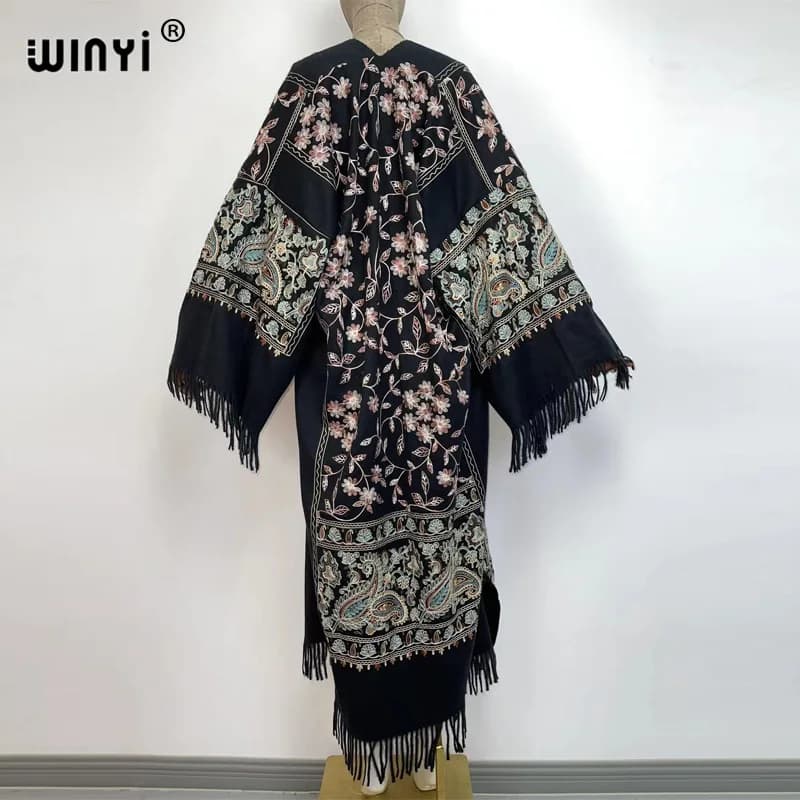 WINYI-Pashmina Long Brodé avec Pompon pour Femme, Manteau à Revers, Pardessus Optique Chaud, Taille 