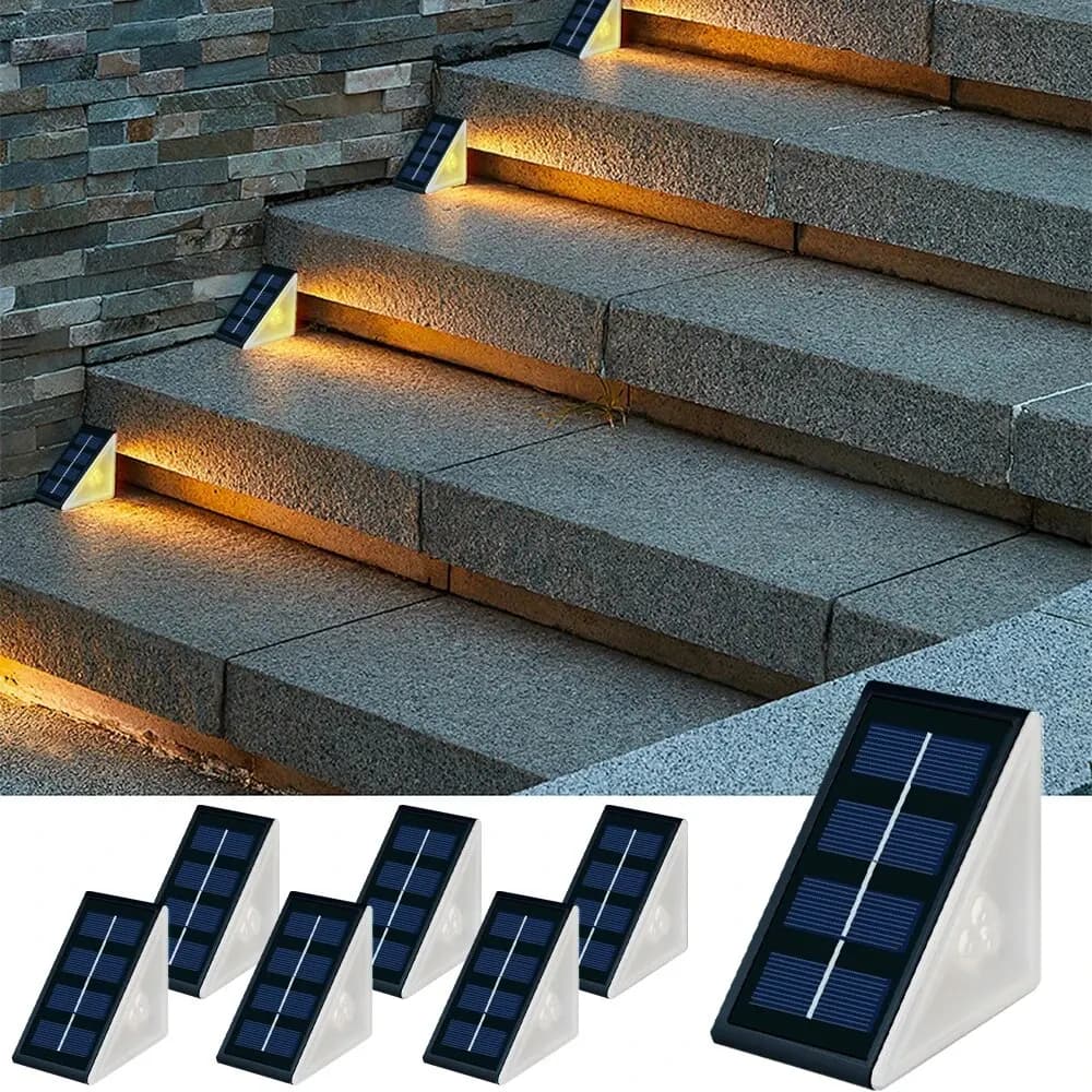 Feux de marche solaires extérieurs blanc chaud triangle rvb IP67 étanche Auto sur décoration lumière