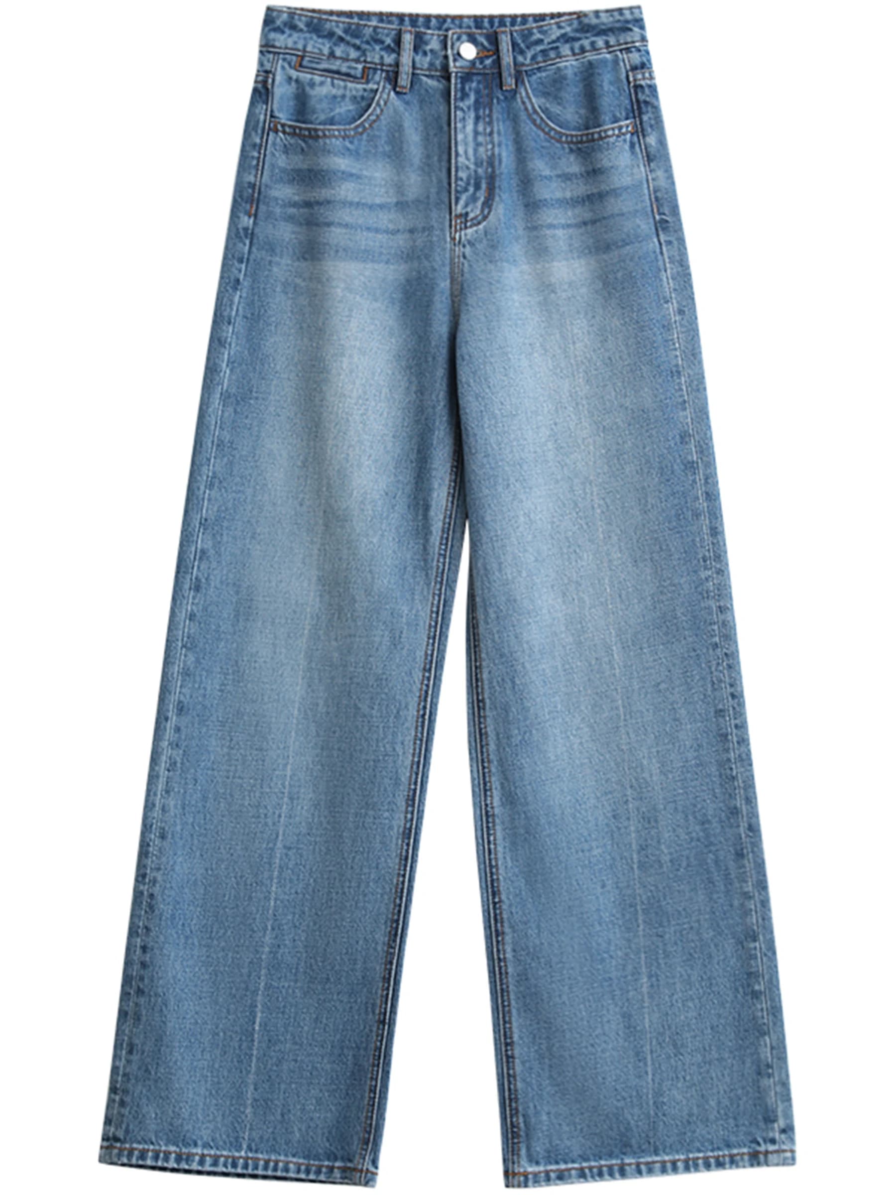 CHIC VEN femmes jean bleu ample décontracté solide nouveau rétro coton jambe large Denim pantalon fe