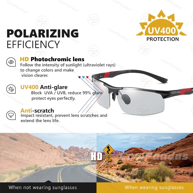 Lunettes de soleil polarisées photochromiques pour hommes, vision jour et nuit, anti-absorbe ouissem