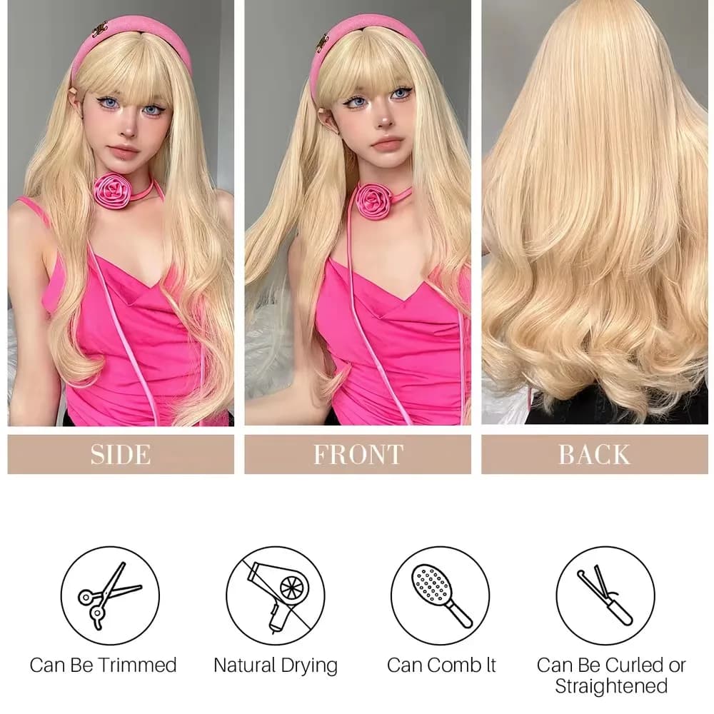 GEMMA-Perruques Synthétiques Ondulées avec Frange pour Femme, Perruque Longue, Blond Clair, Vague Na
